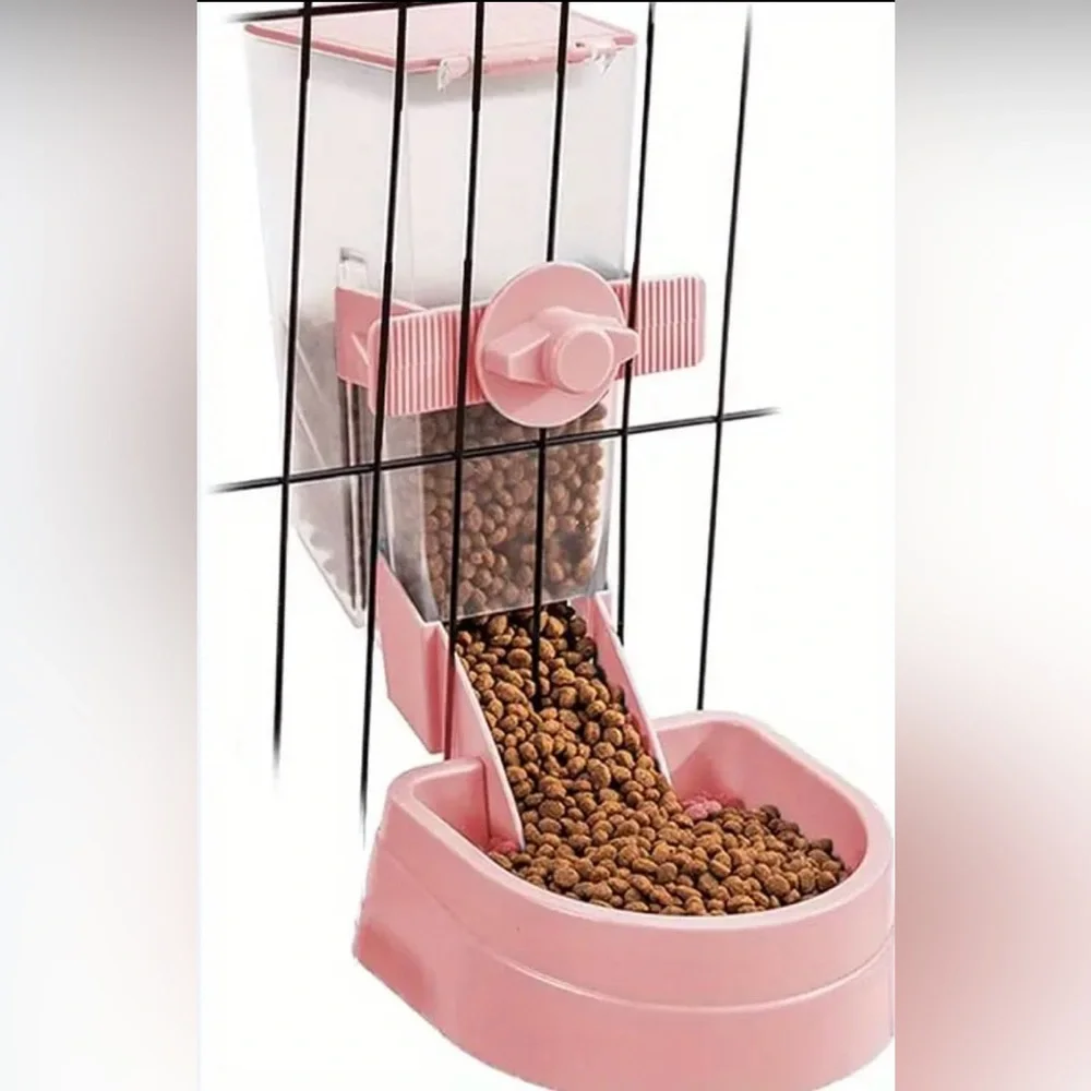 NEW Premium Rabbit BPA Free Pink Food Dispenser With Bowl Holds Up to 1.5Kg Food